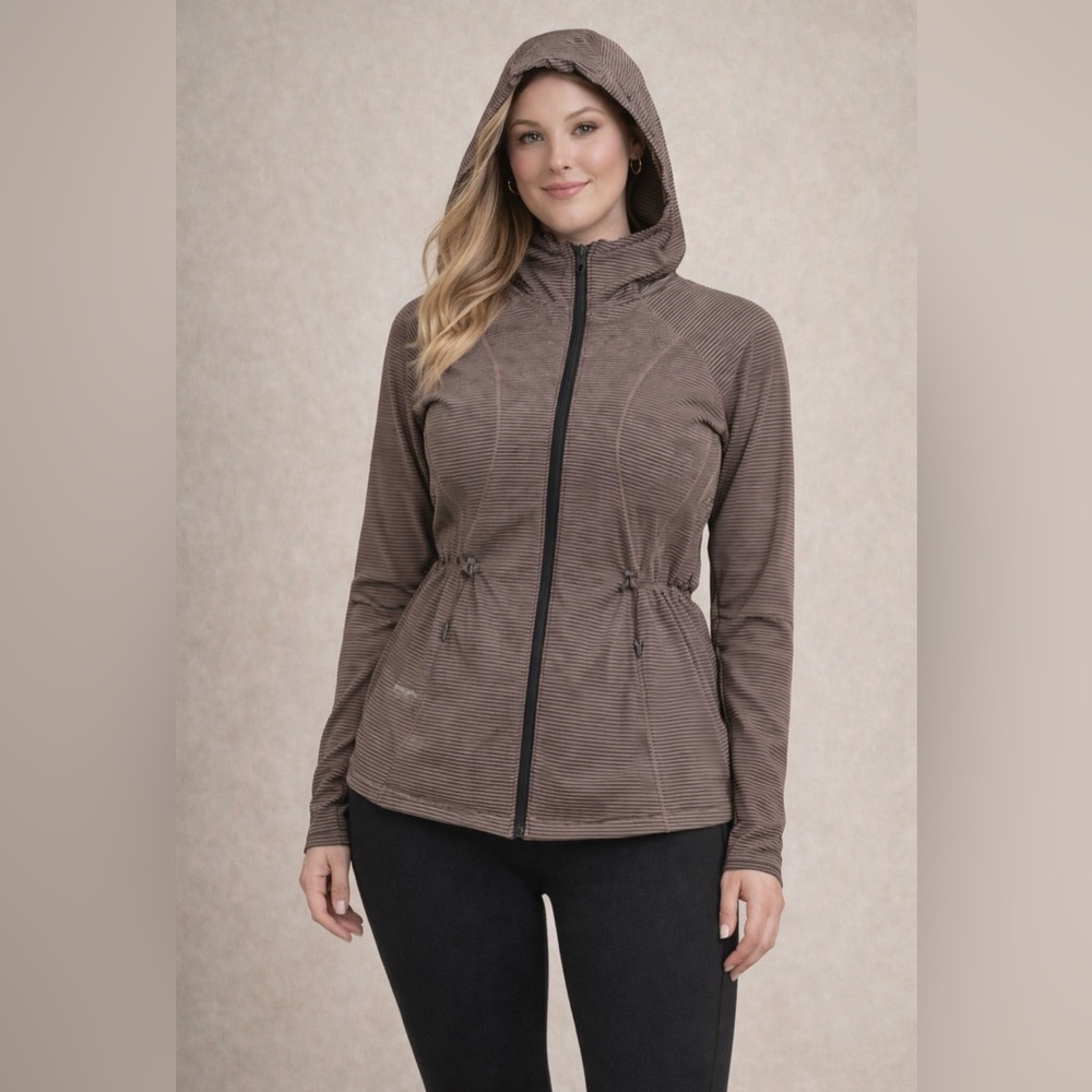 Lululemon Hooded Full Zip Running Jacket Brown Striped Womens Size 6